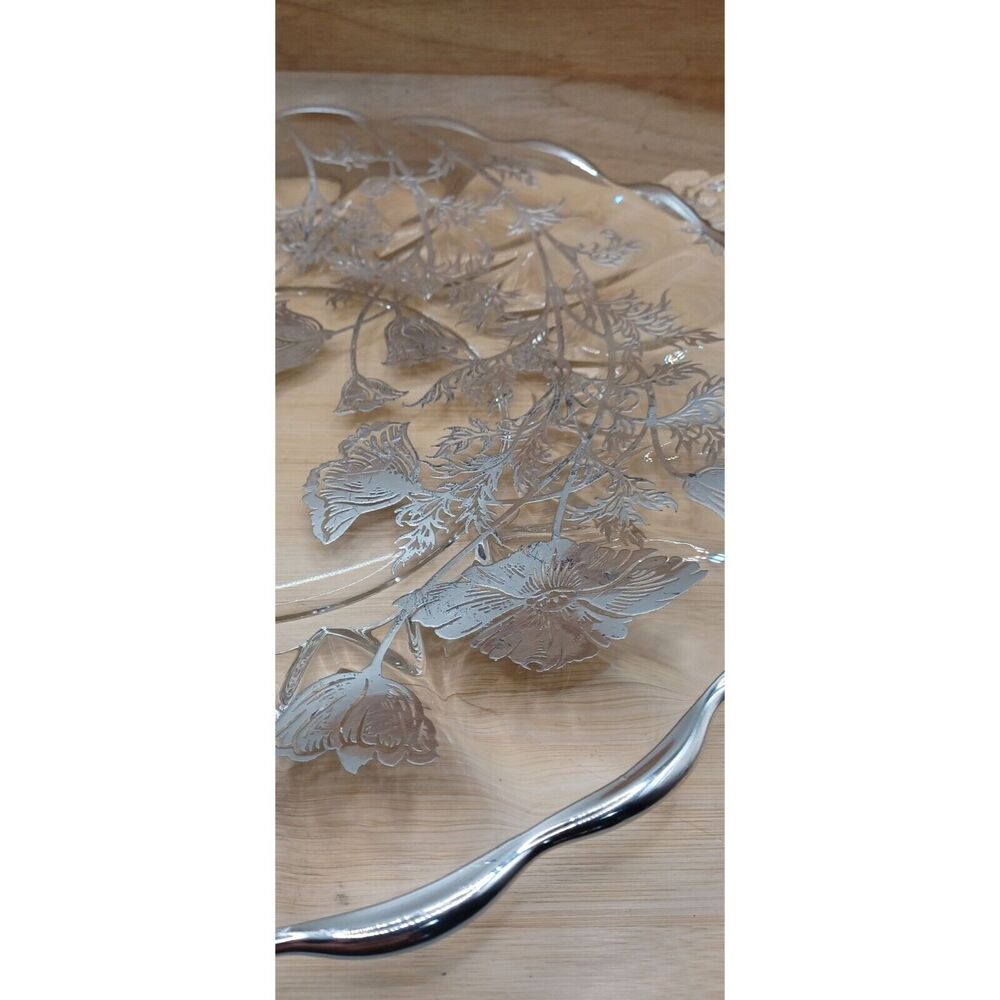 Vintage Silver City Flanders Poppy Overlay Glass 11" Cake Plate - Picture 8 of 14